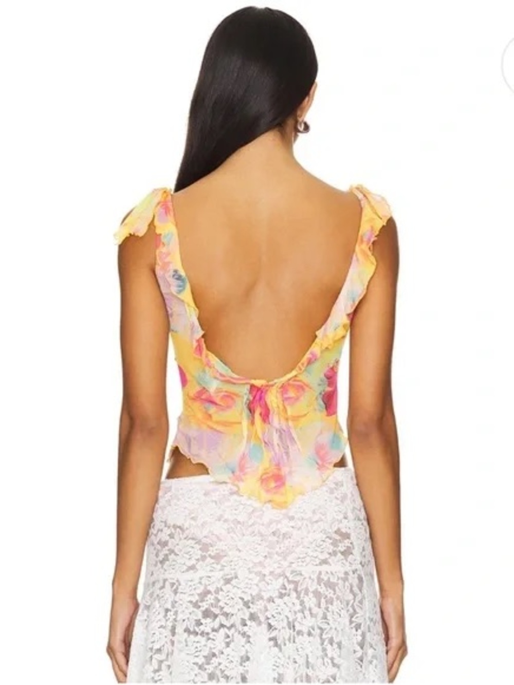 Floral Ruffle V-Neck Tank Top - Yellow Multi - Picture 2 of 2